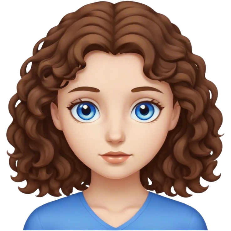girl with brown a little curly hair and blue eyes  emoji