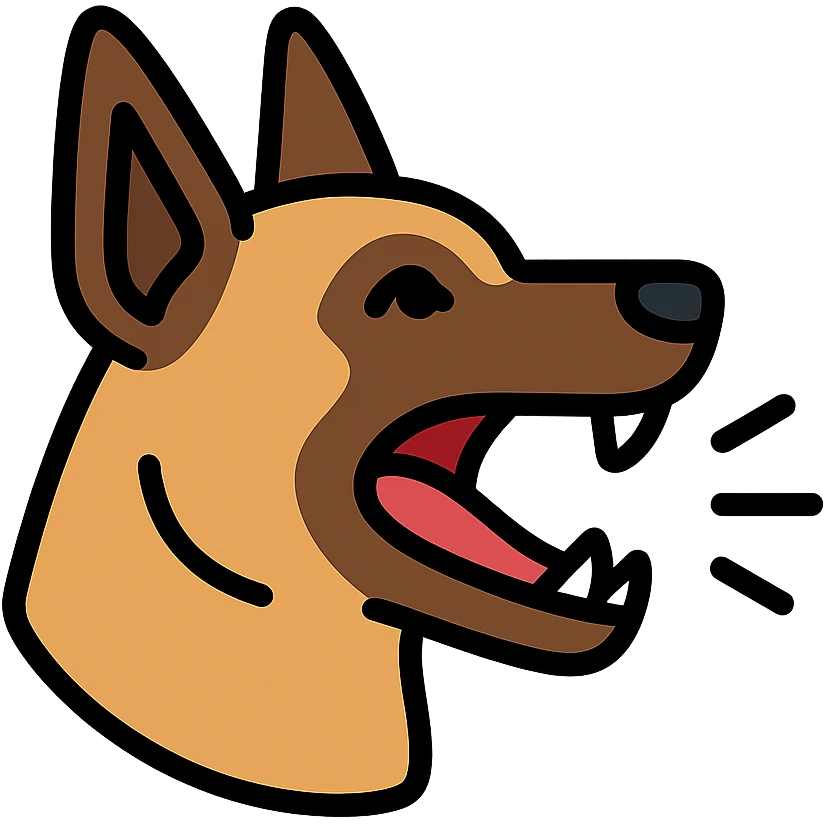 color outline icon of Belgian Malinois barking, teeth showing emoji