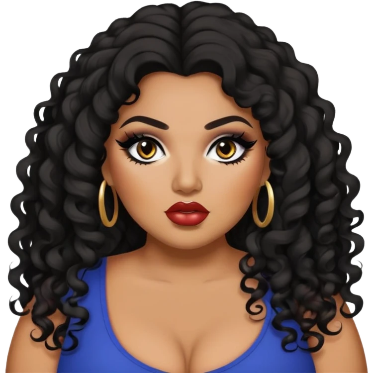 glasses, big plus size, darker tan skin, long black curly hair, baddie,pretty, makeup, lipliner, black eyeliner, long hair emoji
