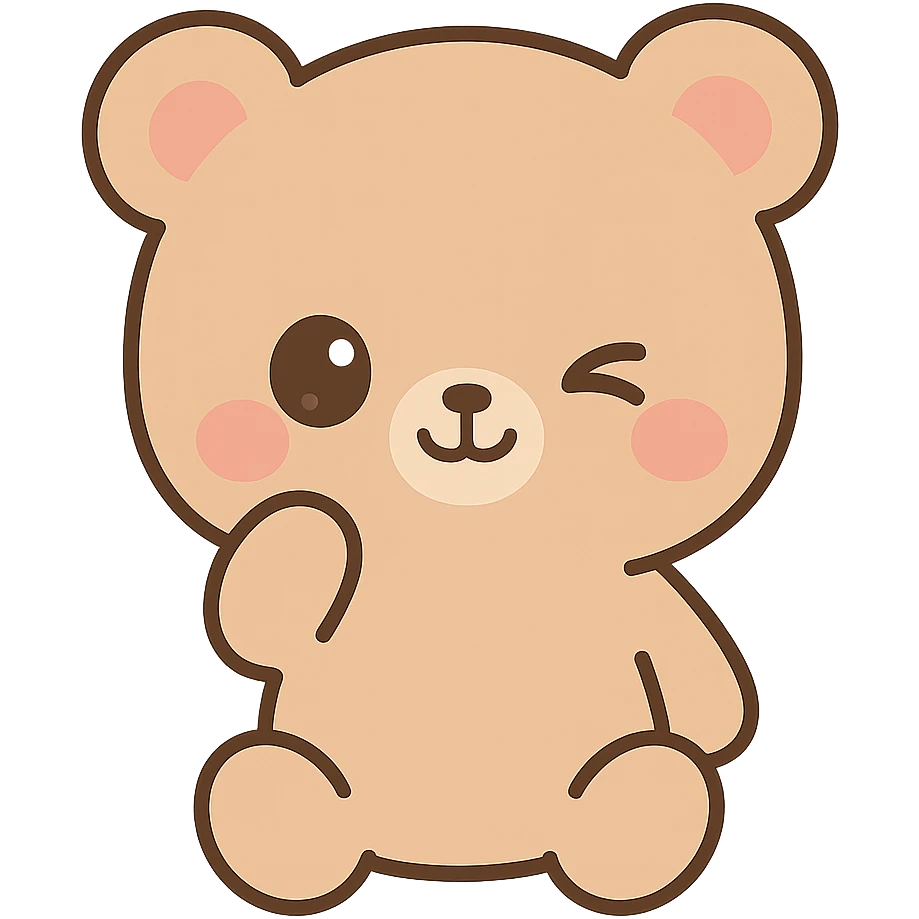 kawaii style grizzly bear winking emoji