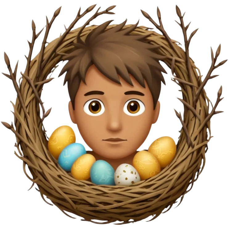 Man who has a Birds Nest for hair emoji