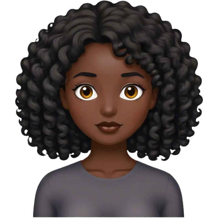 brunette curl medium hair woman black skin emoji