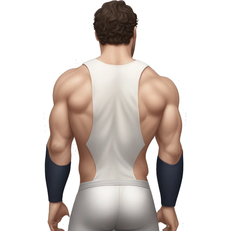 Henry cavill in a jock, backwards view, stretching glutes emoji