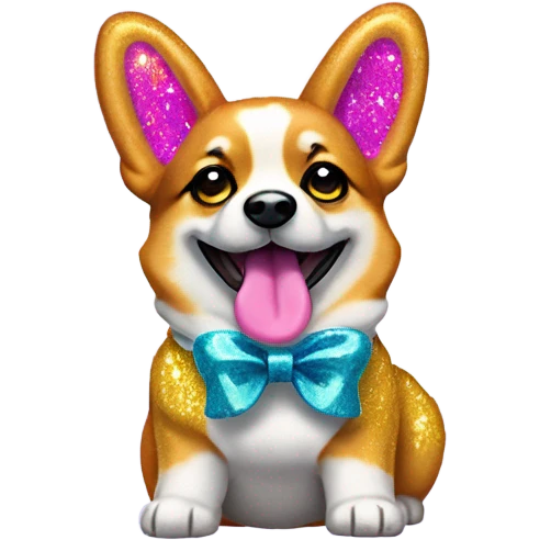 Lisa frank glitter corgi with ribbon bow on head emoji