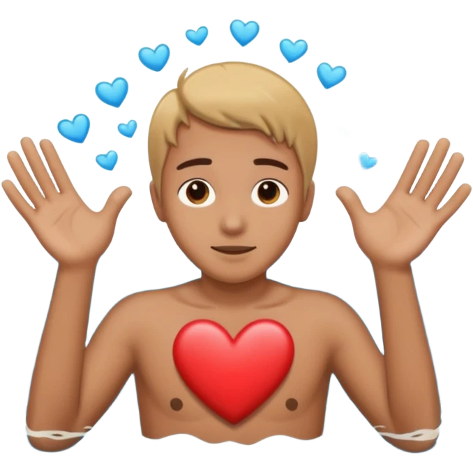 Persong drowning in the ocean and creting a heart with his hands emoji