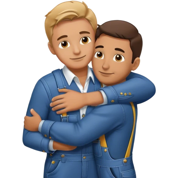 man in suit hugs man in overall emoji