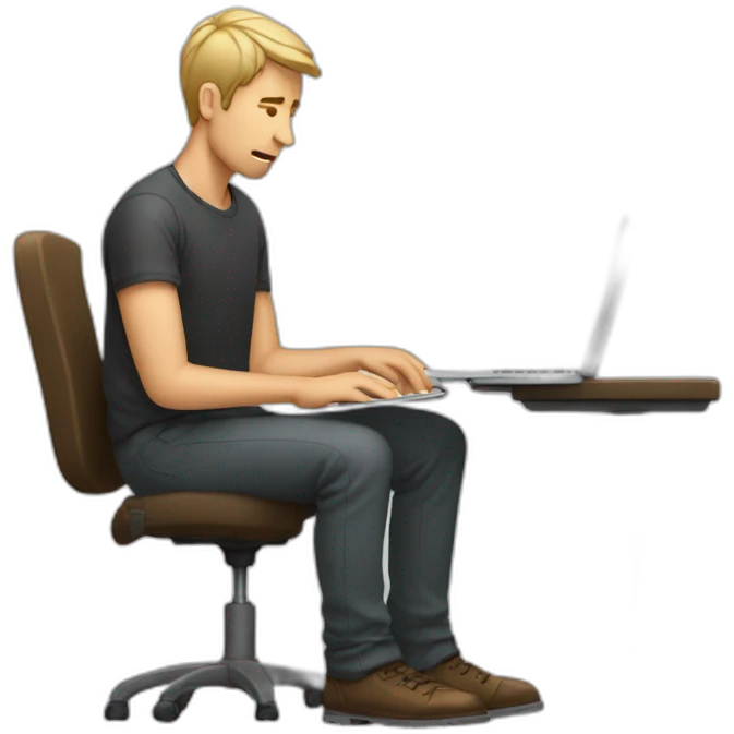 a man with a bad posture sitting on a cahir while using his laptop emoji