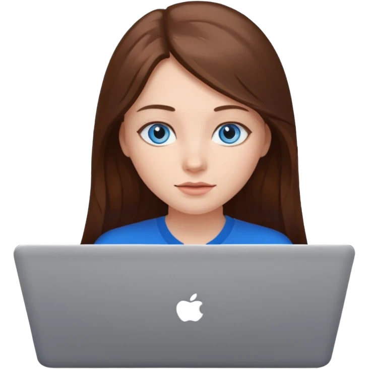 A girl with blue eyes and long brown hair with a laptop emoji