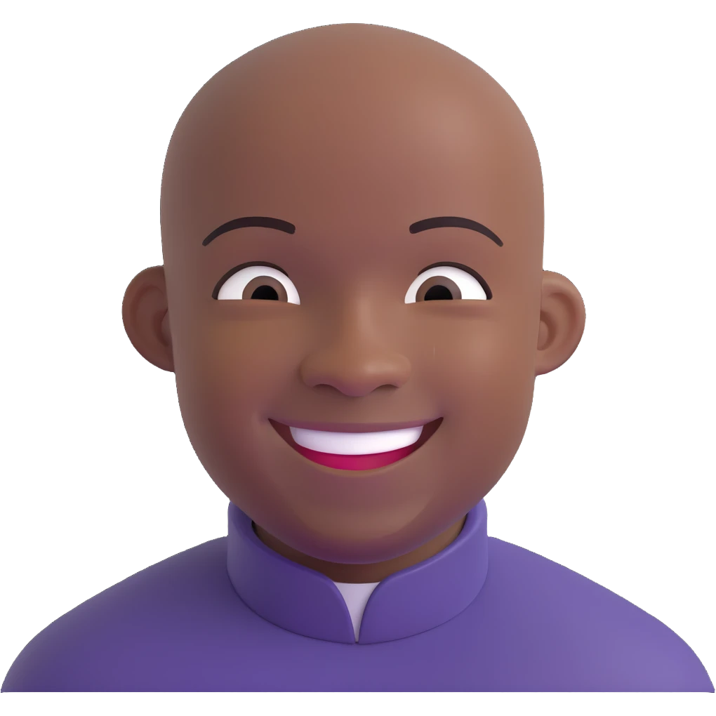 extremely bald Black man with shiny scalp and exaggerated baldness, smiling, simple background emoji