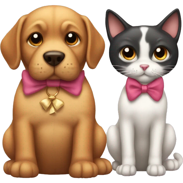 Cat and dog with bow emoji