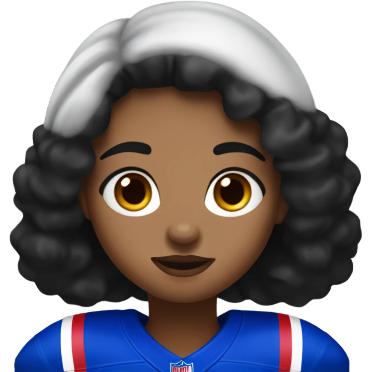 Girl with black hair and freckles wearing buffalo bills jersey emoji