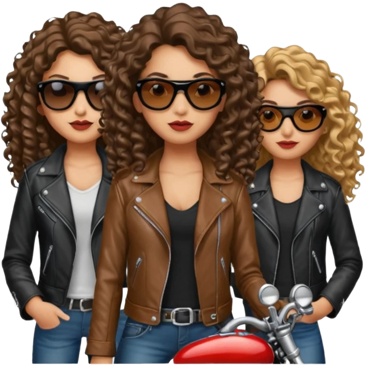 Biker Gang with Sunglasses, Girl with long curly hair, sunglasses emoji