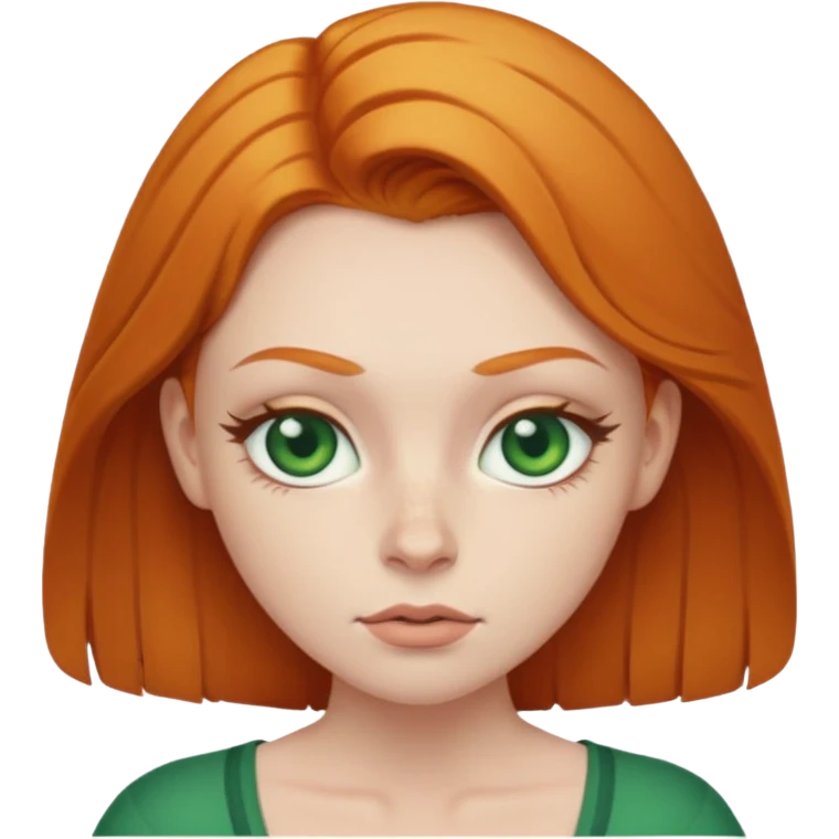 pale ginger baddie with big boobs, ginger eyebrows, green eyes emoji