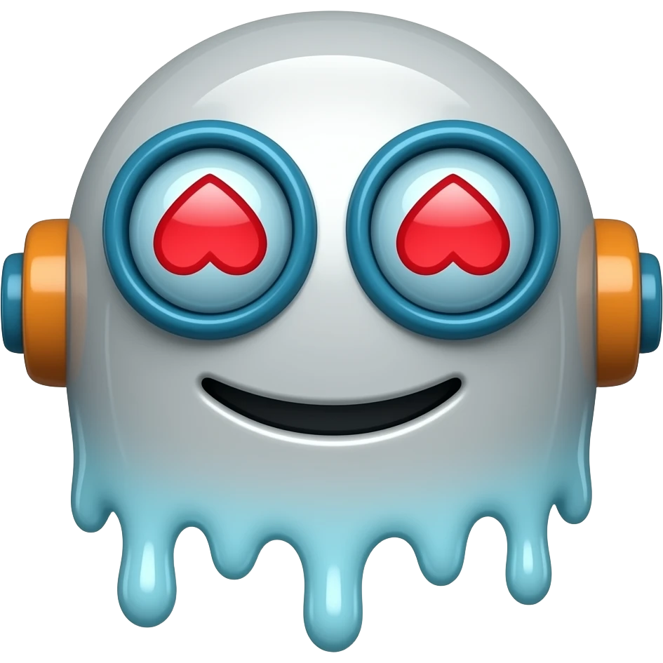 mix into one: robot, smiling face eyes-hearts, upsidedown, melting. Only robot'lface emoji