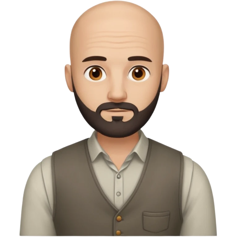 bald headed brown eyes groom with dark beard cream shirt grey vest emoji