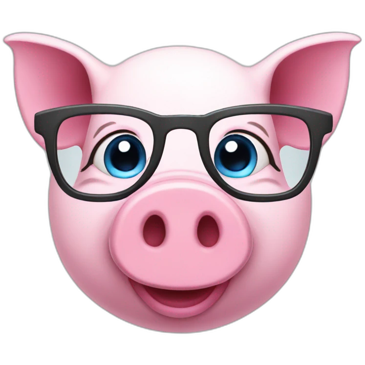 Pink piggy with glasses and blue eyes emoji