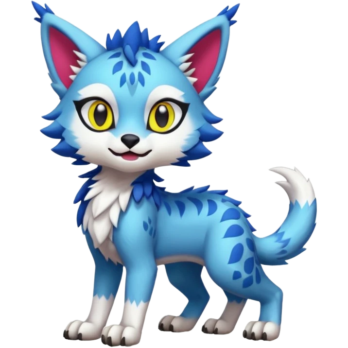 Colorful tropical kawaii cute Lynx-Trico-Sergal-Wolf-Vernid-Fakémon-Pokémon-creature (full body) emoji