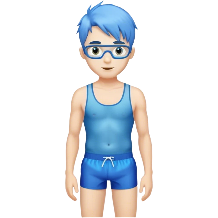 hot blond handsome30 years  Man in blue swimming shorts with blue hair emoji