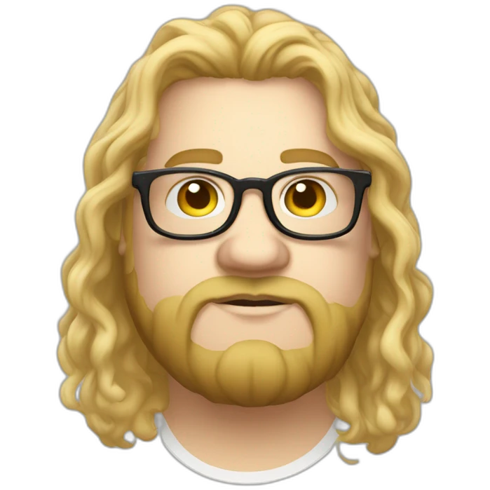 Chubby non binary Big lebowsky round glasses mid-lenght blond hair chaotic res beard vaporizer emoji