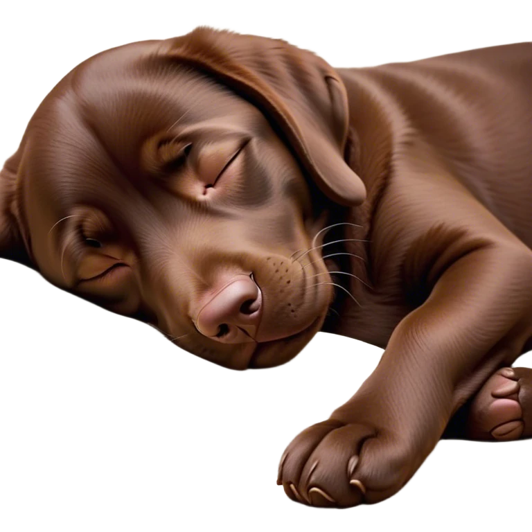 Meme-Worthy Cute Sleeping Chocolate Labrador Portrait Emoji, Head resting peacefully with a contented smile, showcasing a delightfully robust build and a luxuriously soft chocolate Fur, eyes shut in a serene nap, Simplified yet hilariously adorable features, highly detailed, glowing with a soft, drowsy light, high shine, relaxed and utterly lovable, stylized with an air of playful laziness, bright and heartwarming, soft glowing outline, capturing the essence of a comically sleepy companion, so meme-worthy it feels like it could instantly become the next viral sensation of adorable slumber! emoji
