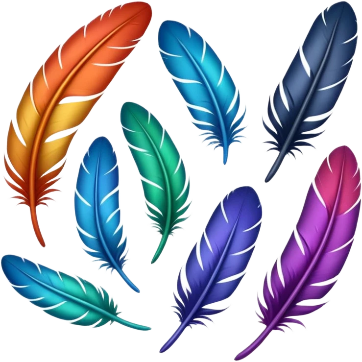 Different colored feathers different sizes upside down right side up curled straight floating ￼ emoji