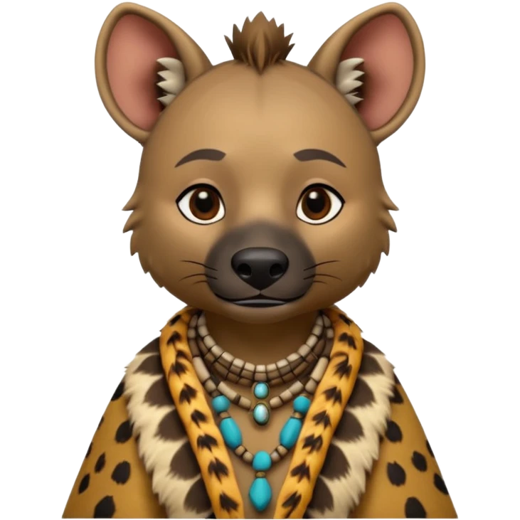 a-3d-cartoon-african-hyena-from-the-1800s-wearing-traditional-african-tribal-clothing,-calm-expression,-natural-background,-memoji-style-realism. emoji
