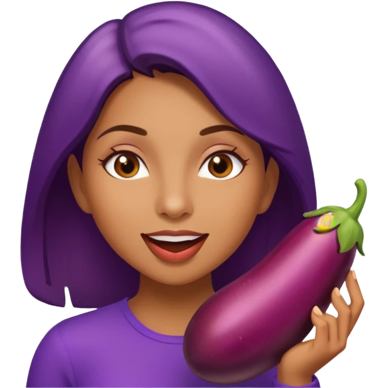A women eating an eggplant emoji