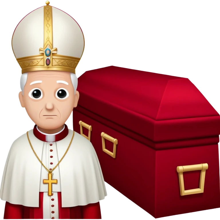 A solemn papal funeral with St. Peter's Basilica, a coffin draped with red cloth, and clergy in ceremonial attire emoji