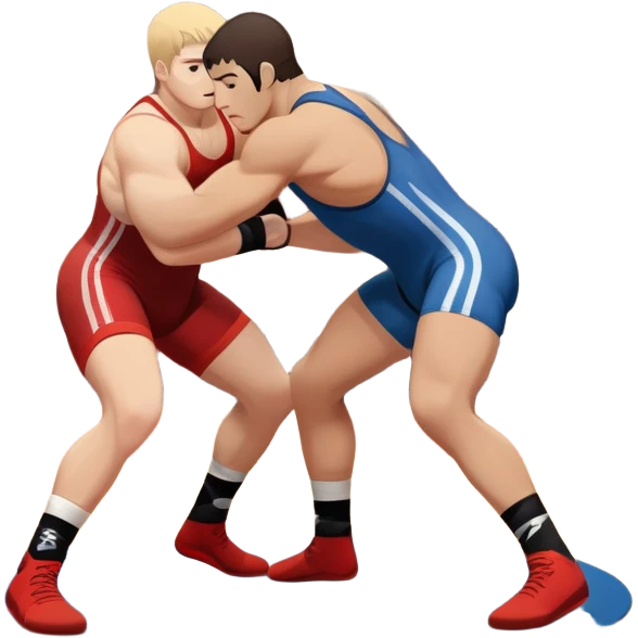 An icon representing freestyle wrestling, with two athletes engaged in a dynamic struggle on the mat. One wrestler attempts a takedown while the other counters, showcasing agility and technique. The background features a stylized wrestling ring with minimal design elements, emphasizing the action.  emoji