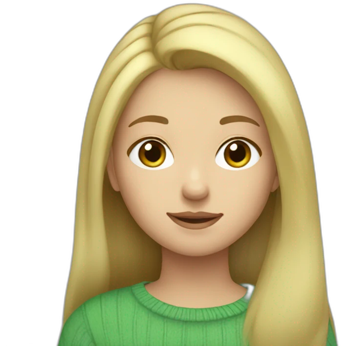 girl my with blond hair in green sweater looking down at ipad emoji