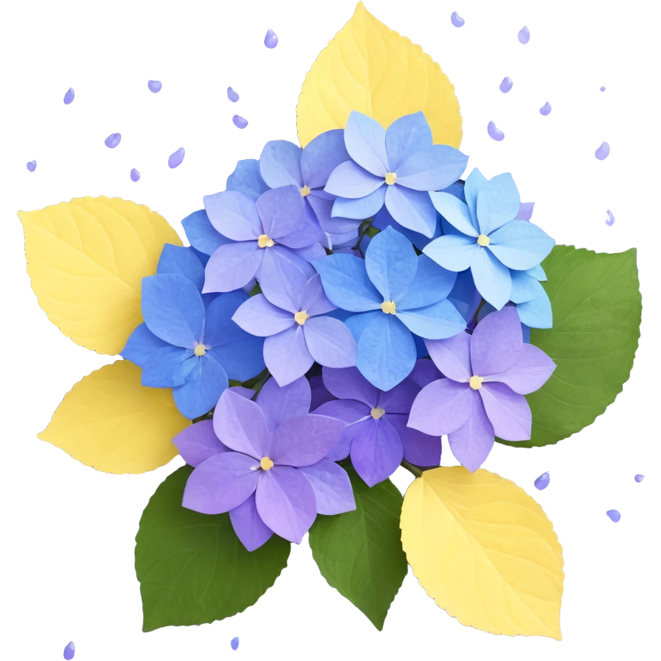 Traditional Japanese hydrangea (ajisai) flower with refined aesthetic, subtle color transitions from blue to purple, gentle raindrops, and washi paper texture background emoji