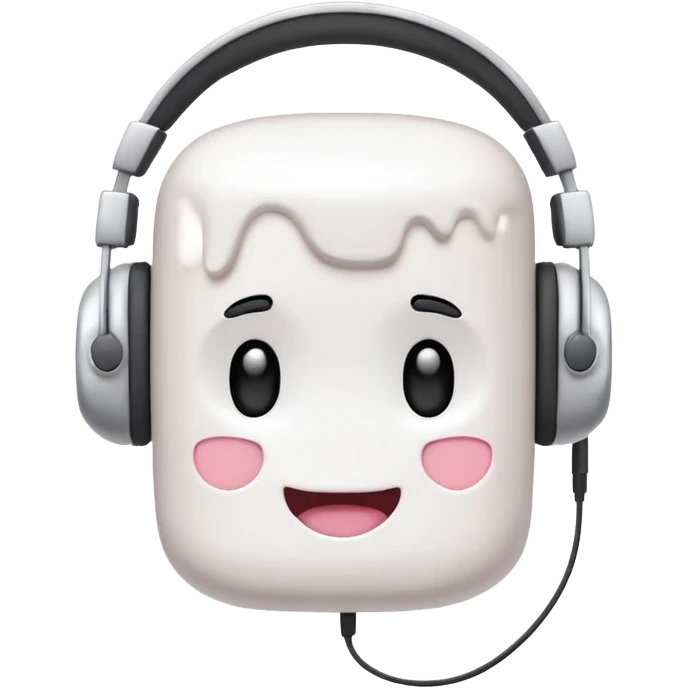 marshmallow head with headphones, white emoji