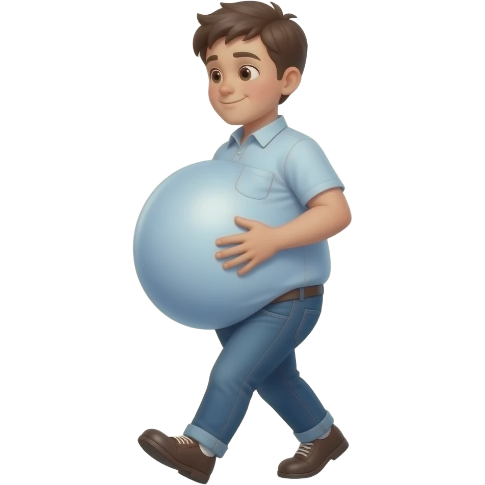 Zrób chłopak 14 latek bardzo bardzo bardzo ogromnym brzuchem jak bardzo ogromny balon i idzie do pracy biurze i  głaszcze jedną ręką swój brzuch emoji