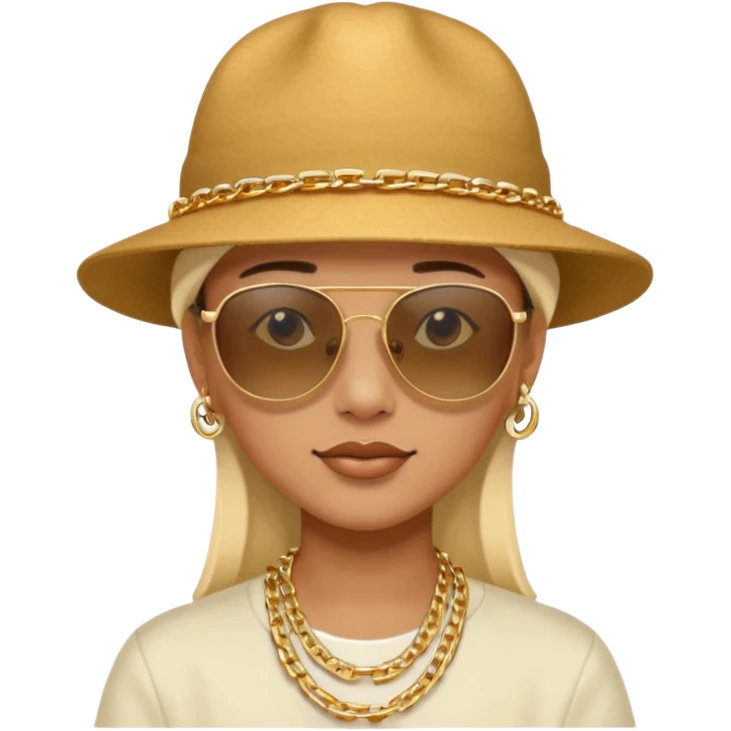 Person with a sideways hat and sun glasses and a chain emoji