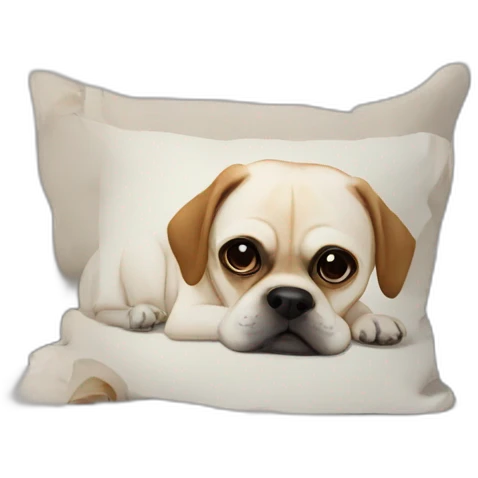 White puggle with brown ears laying on pillow emoji
