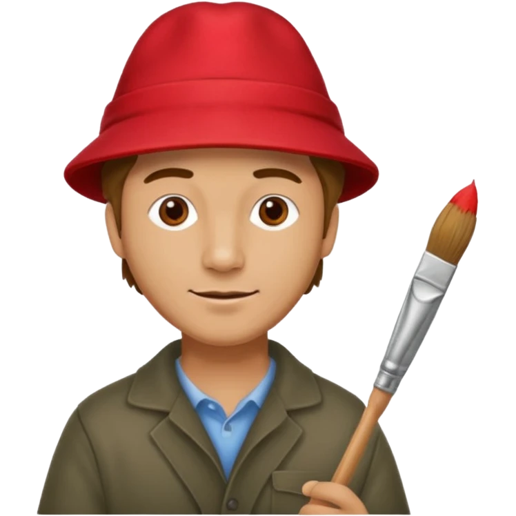 Thoughtful artist, adult man in a red hat with a paintbrush emoji