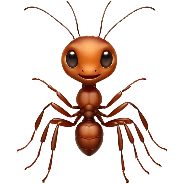 Cinematic Cute Ant Portrait Emoji, Head tilted playfully and inquisitively, featuring a minuscule, charming body with a delicately textured exoskeleton and round, sparkling eyes brimming with curious mischief, Simplified yet irresistibly adorable features, highly detailed, glowing with a warm, inviting earthy glow, high shine, affectionate and lively, stylized with a touch of whimsical industrious charm, soft glowing outline, capturing the essence of a mischievous ant that seems as if it could scurry out of the screen into your arms! emoji