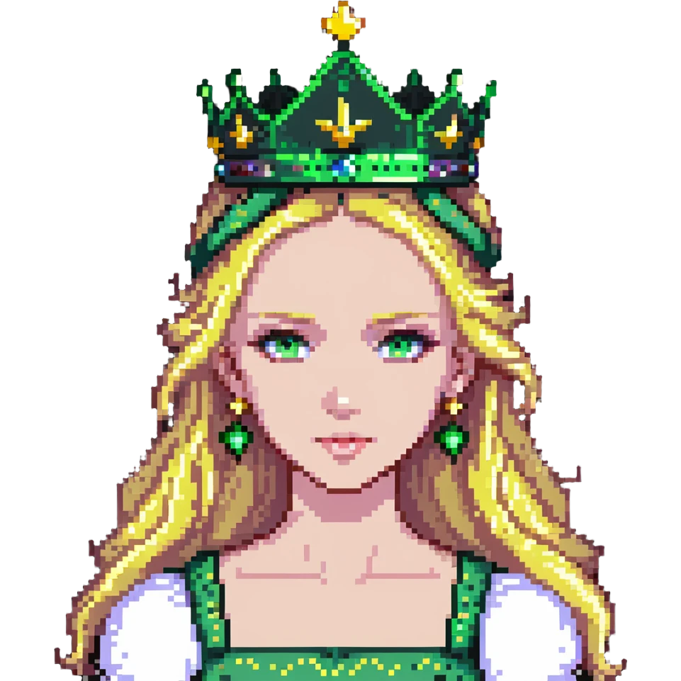 beautiful princess with blonde hair and striking green eyes wearing a crown emoji
