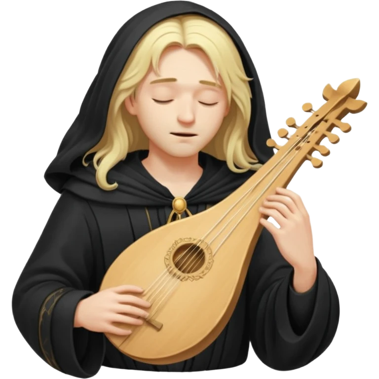 Man with long blonde hair playing a lyre in secret with eyes closed emoji