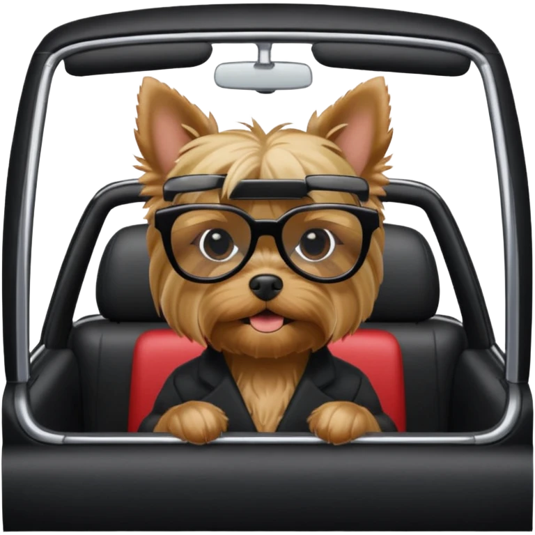 Yorkshire Terrier with black glasses in the car emoji