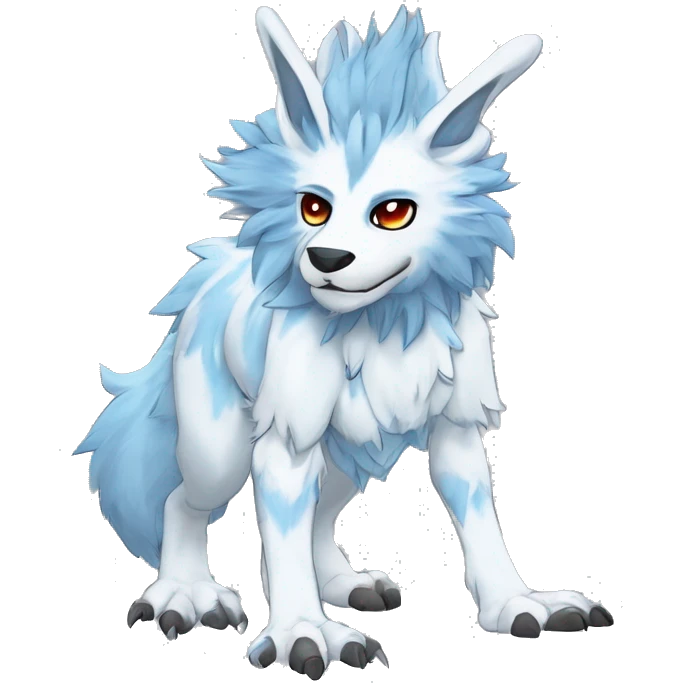 Cute Protogen-vernid-sergal-wickerbeast-fantasy-animal-fursona griffsnuff & LiLaiRa & Falvie full body white and light blue fur with white outline emoji