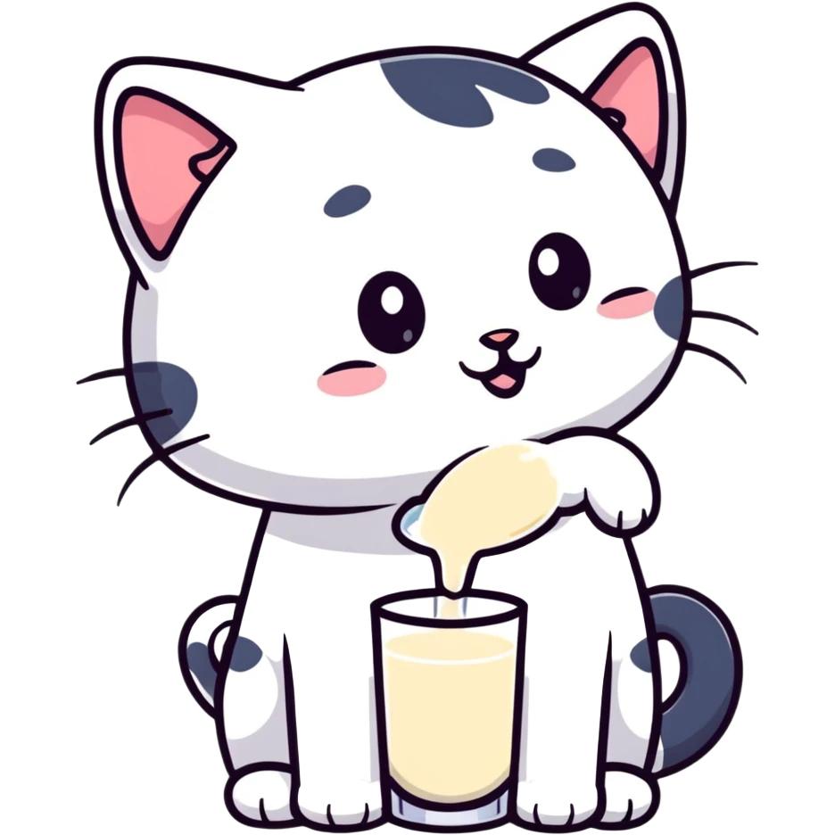 cute cartoon sticker of a cat happily drinking milk emoji