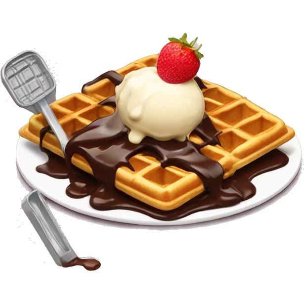 Scrumptious waffles with dripping chocolate and ice cream scoop on the side  emoji