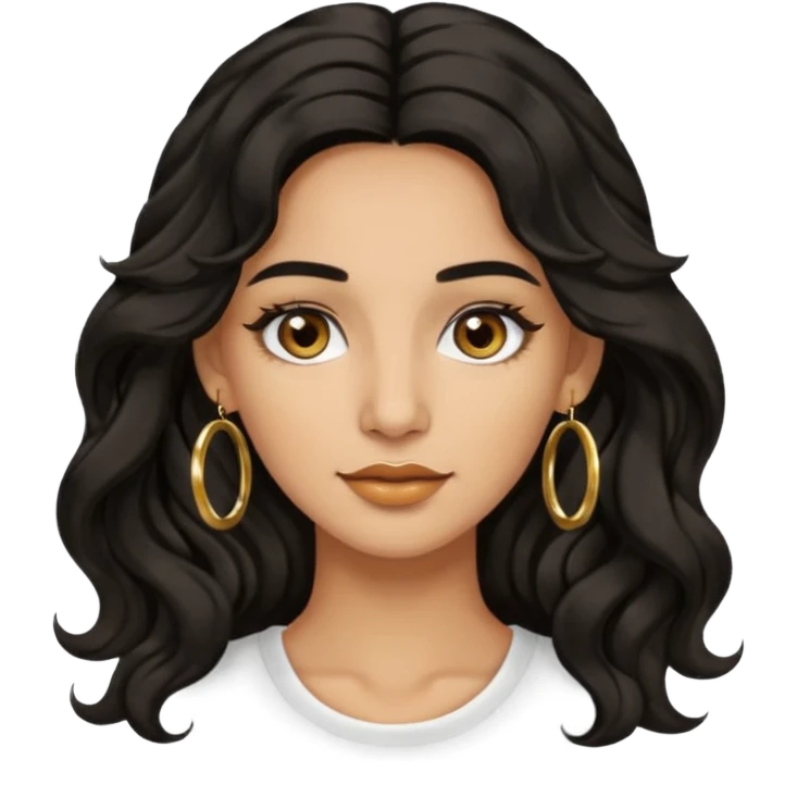 woman with olive skin, brown eyes and long lashes, and long black wavy hair and gold hoop earrings emoji