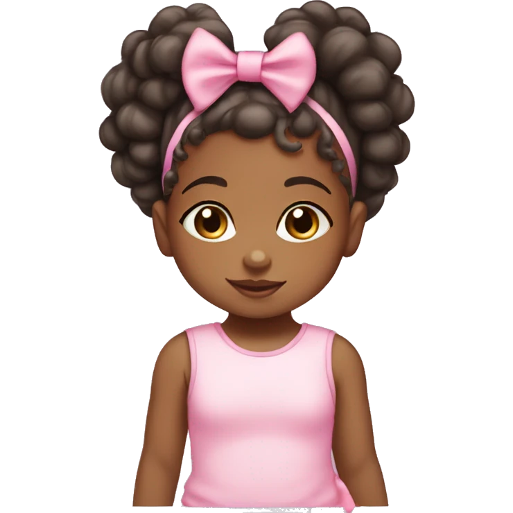 African American baby girl with pink bow in her curly hair ponytail emoji