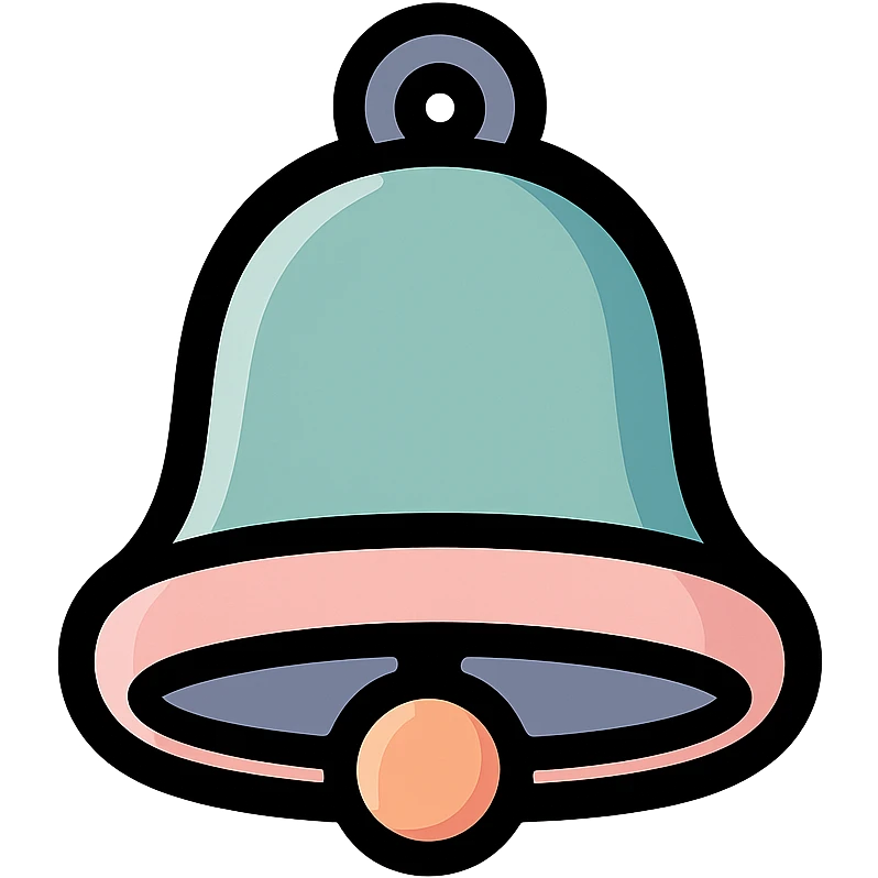 bell icon in icon-color-outlined style, vector look with shadows and highlights, detailed shading, thin clean outlines, soft rounded features, pastel palette #98B5BC #B5B3C1 #C9A3C9 #E4C0CA #F7DCD1 #F7C0AA, Japanese pop art, sticker look, highly detailed emoji