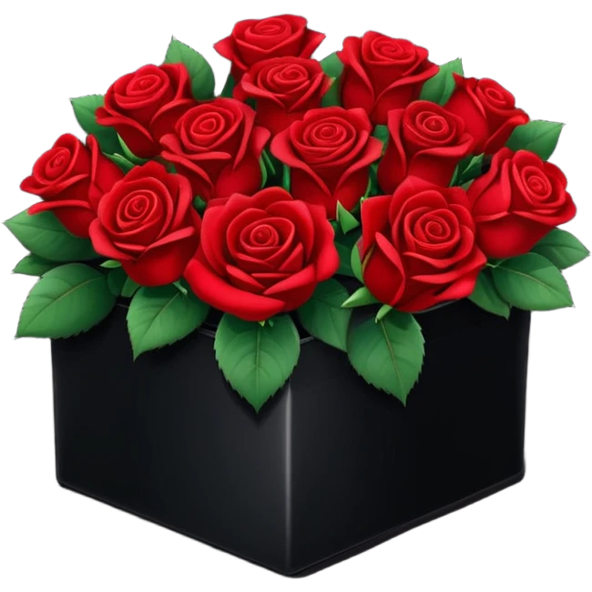 Velvet black box of red roses emoji