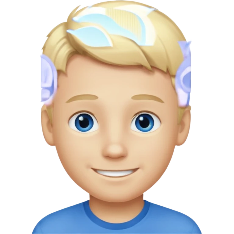 Blonde hair blue eyed boy wearing am emoji