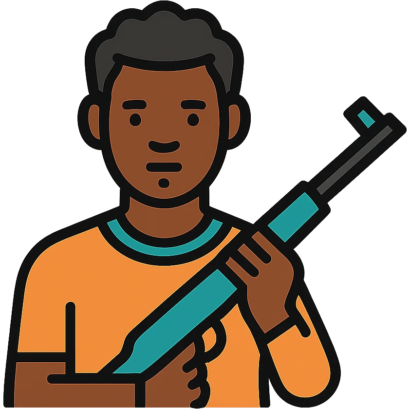 black person holding a rifle, color outline icon style emoji