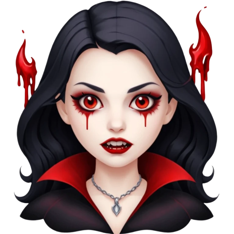 pretty vampire girl with red eyes fangs blood pretty smoky eye makeup  emoji